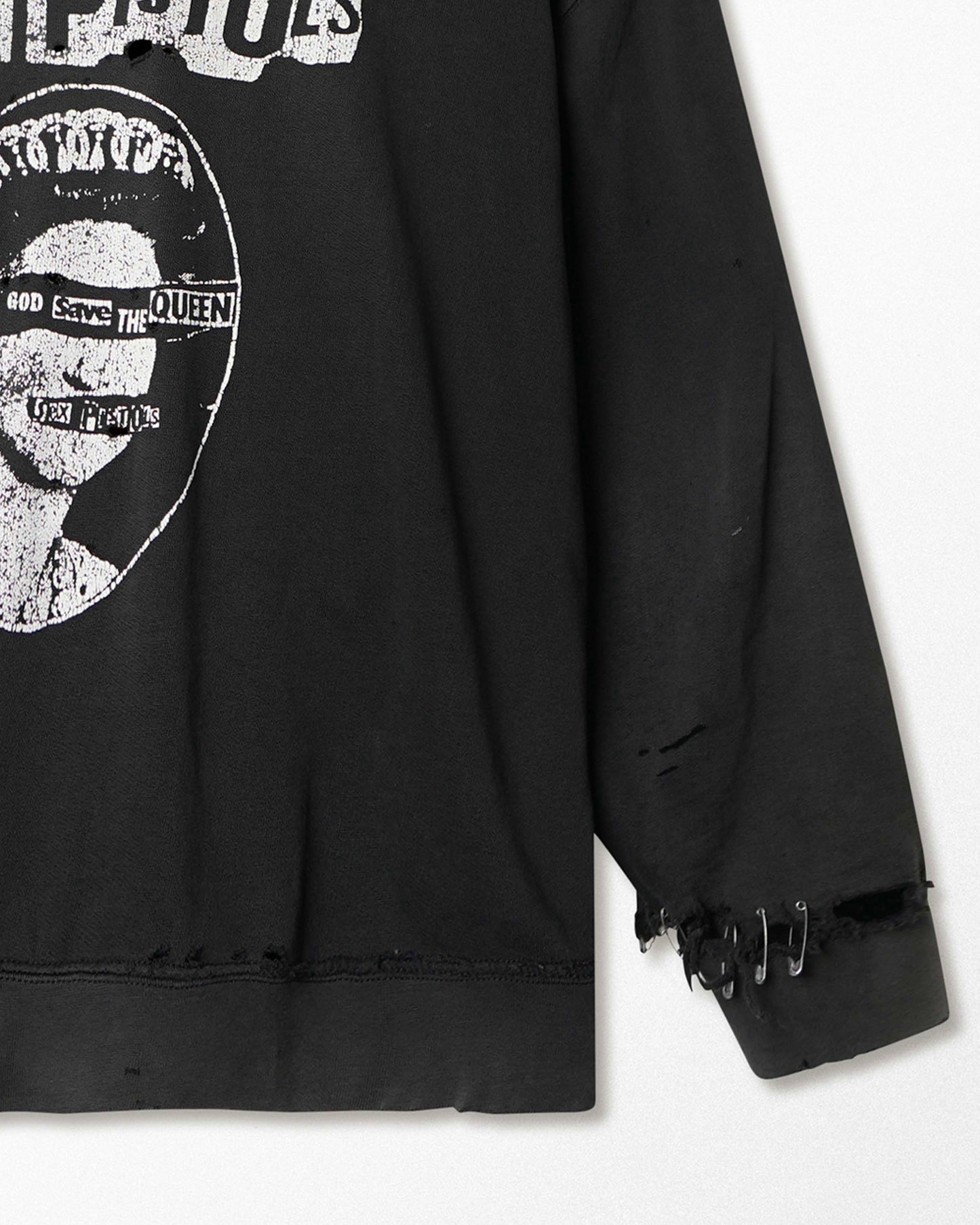 "SEX PISTOLS GOD SAVE THE QUEEN" BLACK FADED THRASHED HOODIE