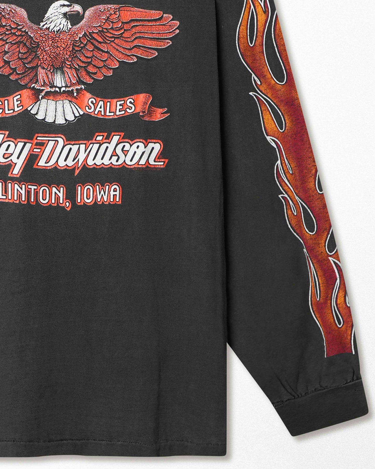 HANES HARLEY DAVIDSON "RED FLAMES" BLACK FADED LONG SLEEVE T-SHIRT