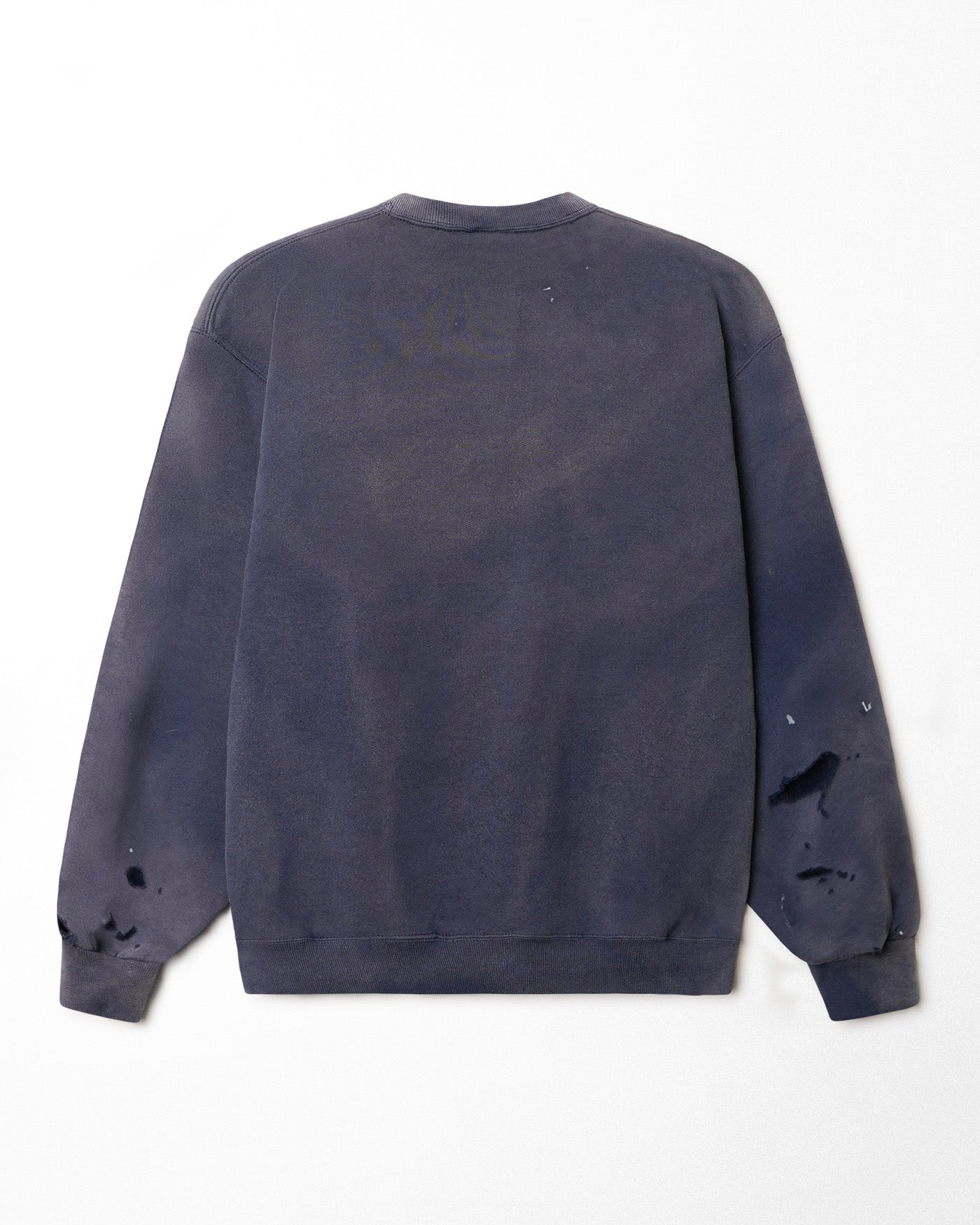 RUSSELL FADED AND DISTRESSED BLUE SWEATER