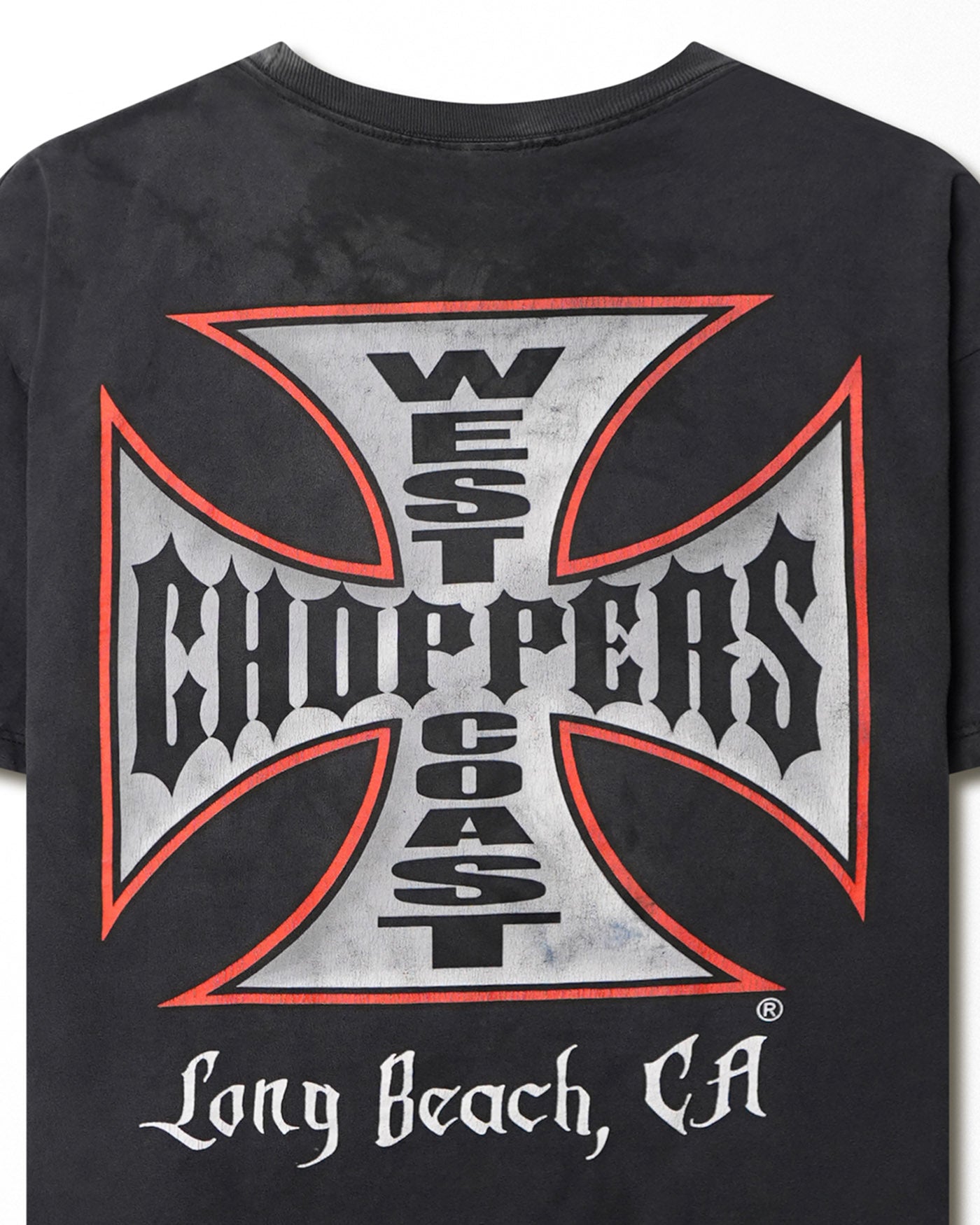 WEST COAST CHOPPERS "RED AND WHITE CROSS" BLACK FADED T-SHIRT