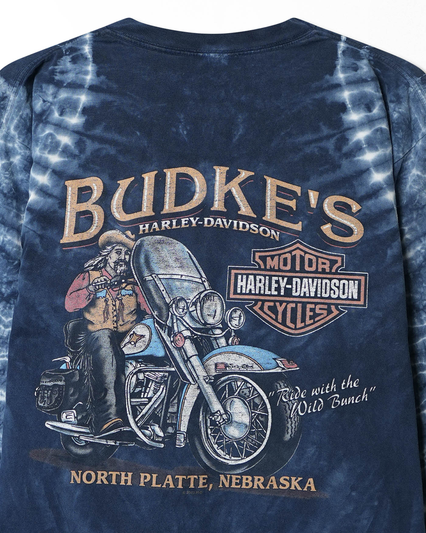 HARLEY DAVIDSON "BUDKE'S WILD BUNCH" BLUE TIE DYE LONG SLEEVE T-SHIRT