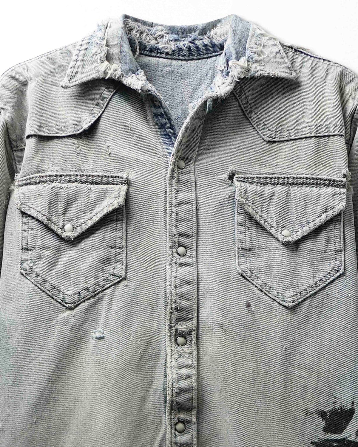 Vintage Light Wash Distressed Thrashed Denim Shirt - product view 2