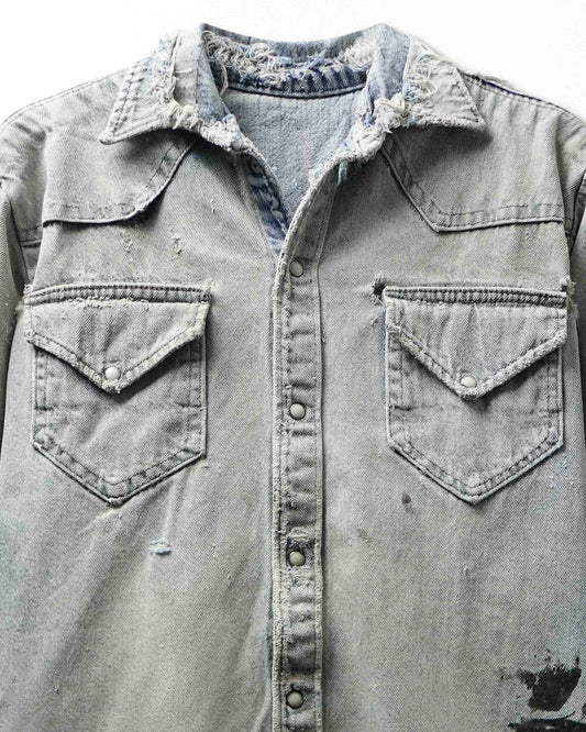 Vintage Light Wash Distressed Thrashed Denim Shirt - product view 2