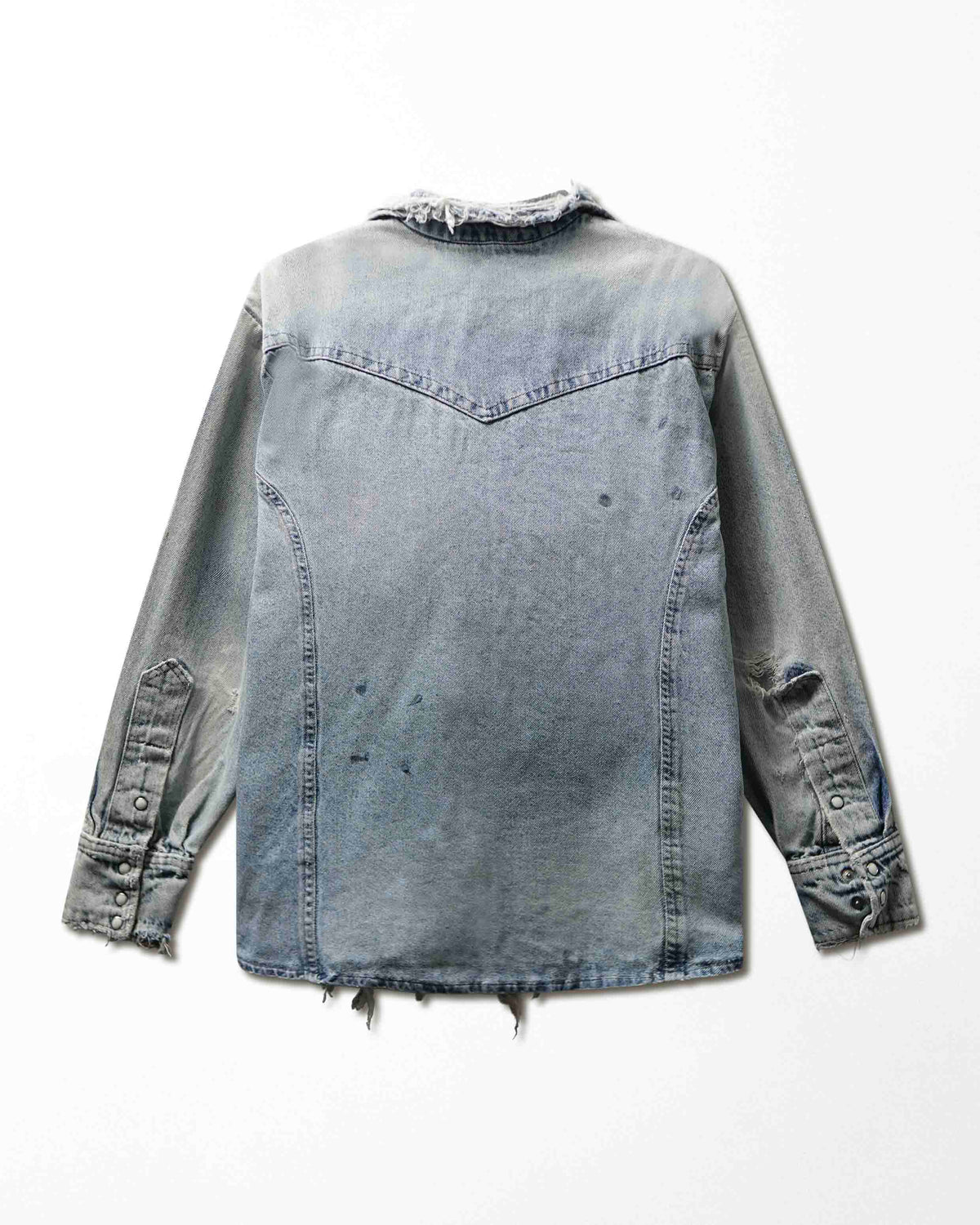 Vintage Light Wash Distressed Thrashed Denim Shirt - product view 6