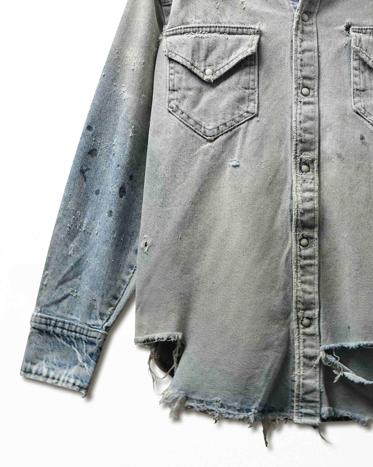 Vintage Light Wash Distressed Thrashed Denim Shirt - product view 4