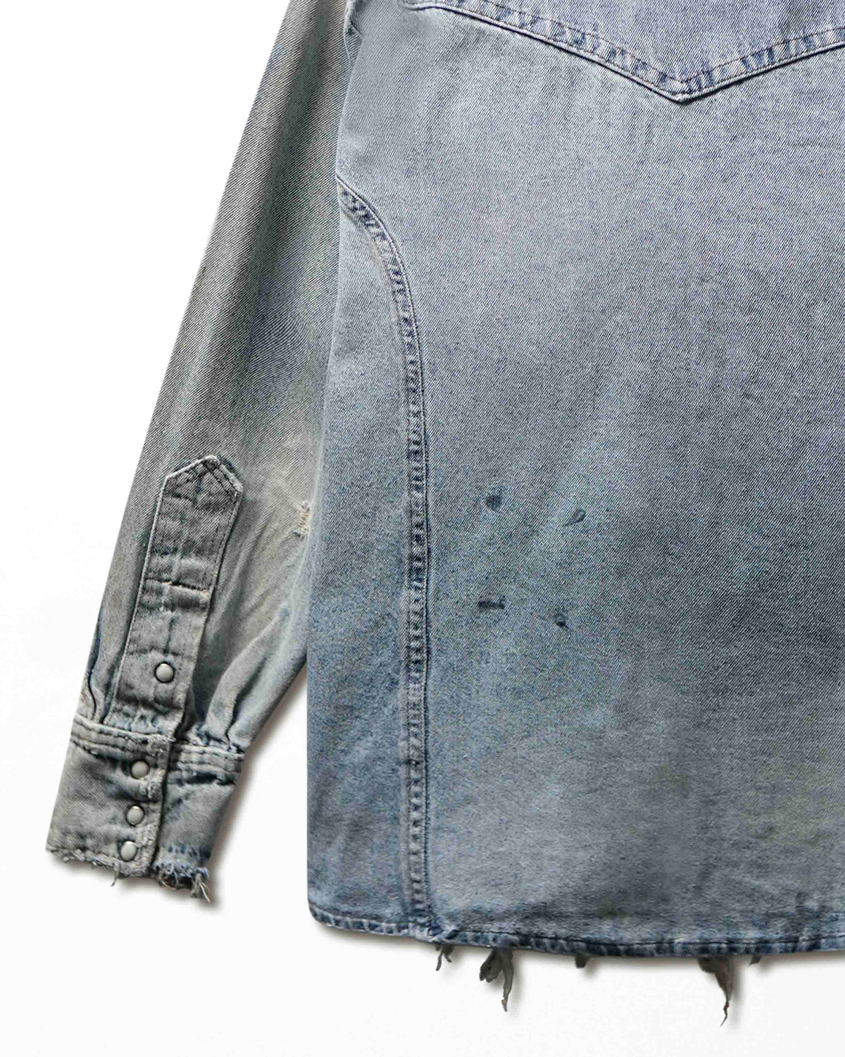 Vintage Light Wash Distressed Thrashed Denim Shirt - product view 7