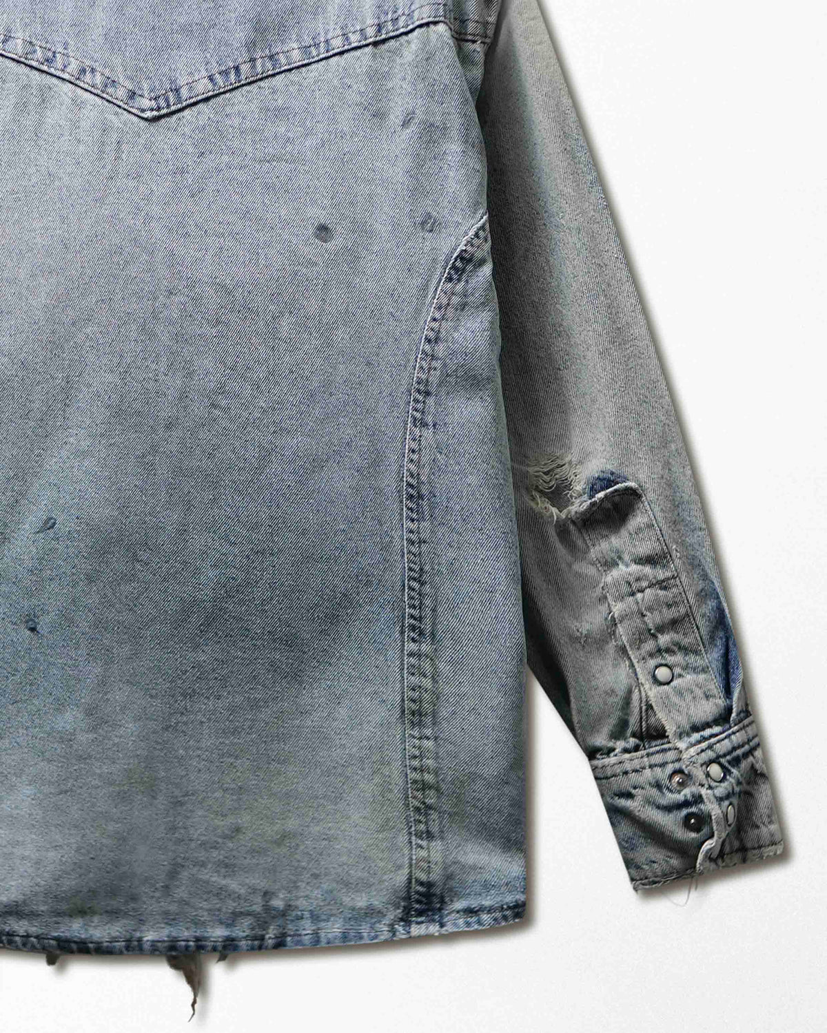 Vintage Light Wash Distressed Thrashed Denim Shirt - product view 8