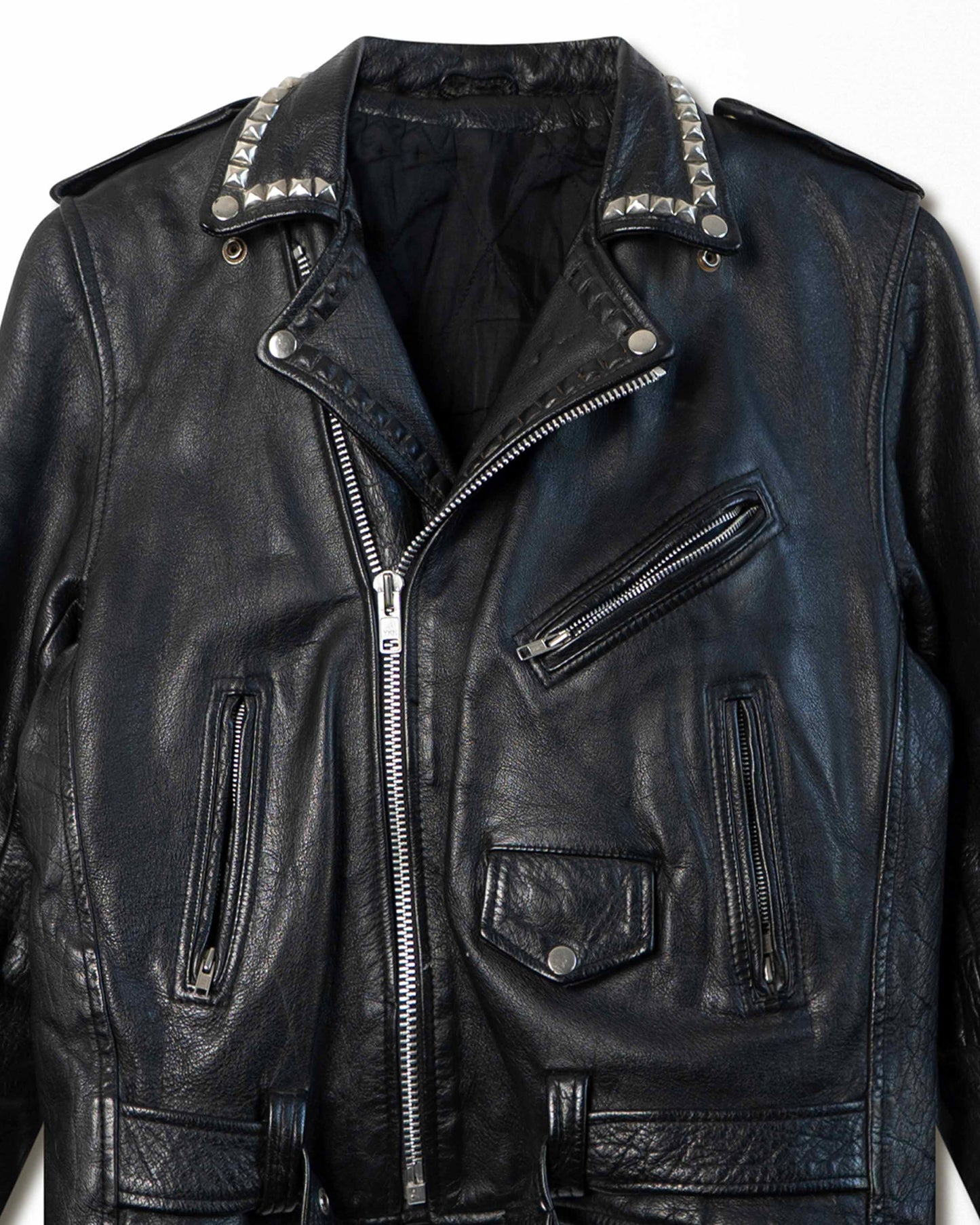 BLACK STUDDED LEATHER BIKER JACKET