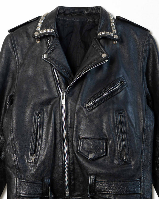 BLACK STUDDED LEATHER BIKER JACKET