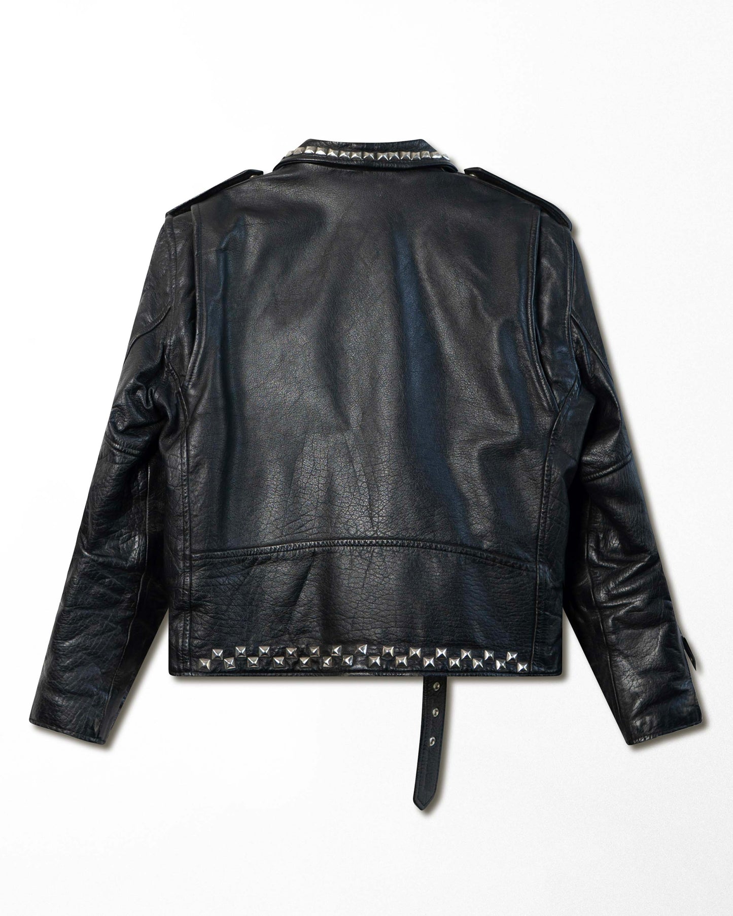 BLACK STUDDED LEATHER BIKER JACKET