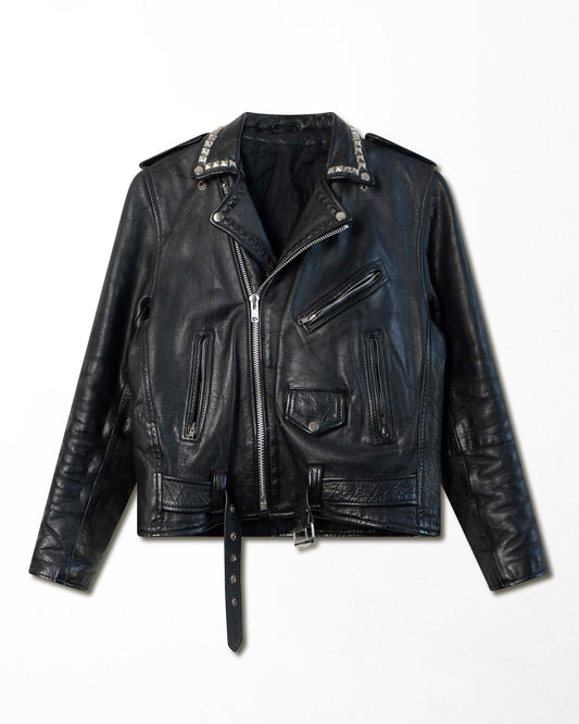 BLACK STUDDED LEATHER BIKER JACKET