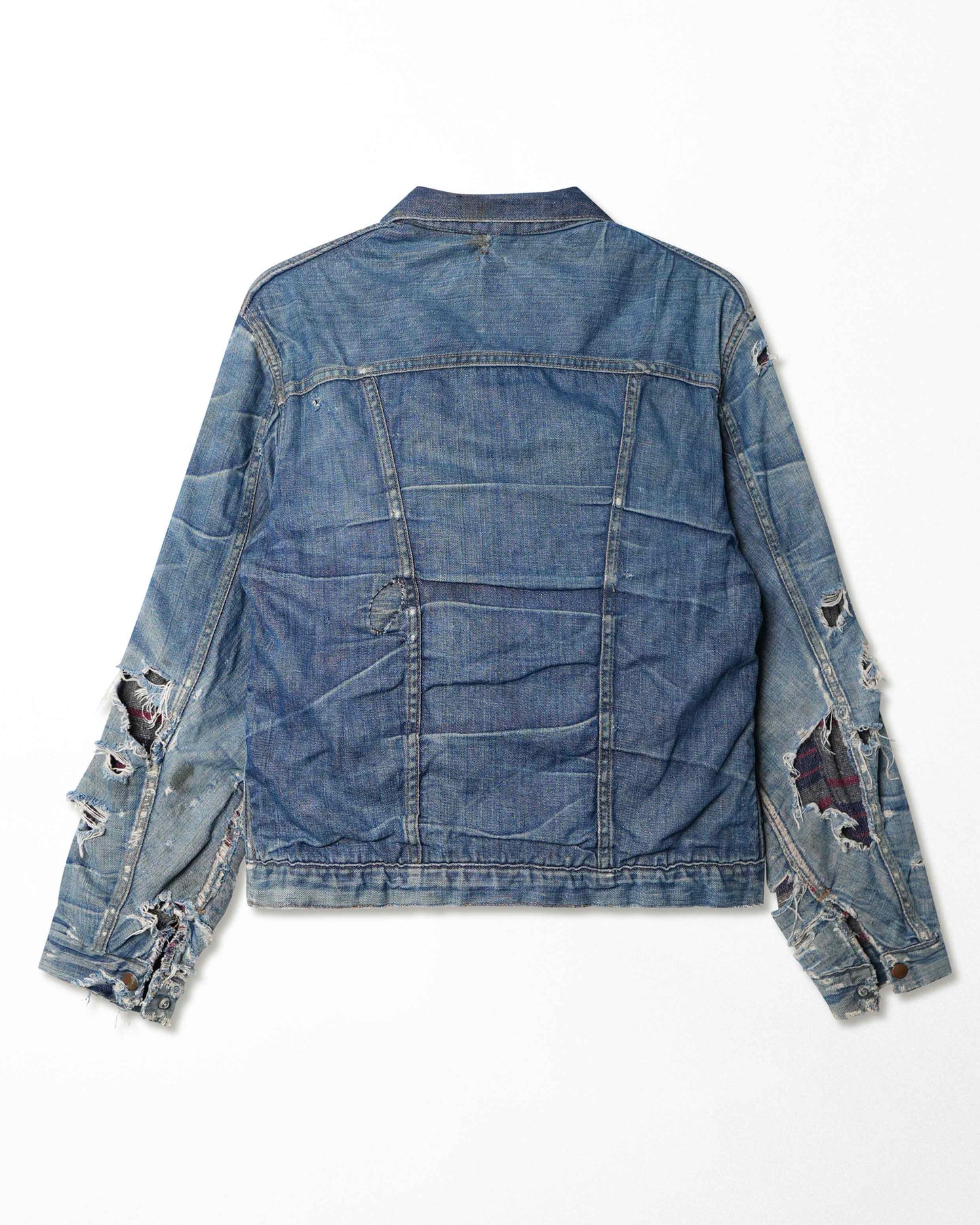 WRANGLER DARK WASH FADED THRASHED LINED DENIM JACKET