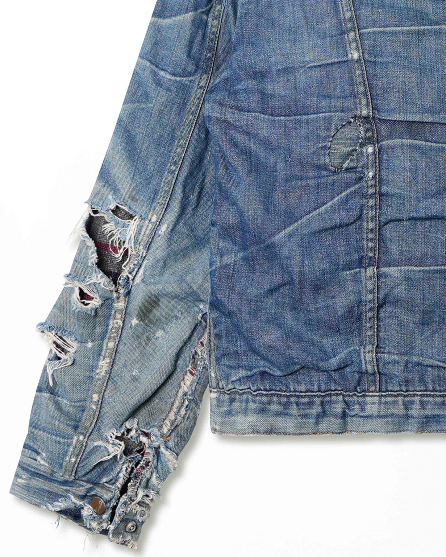 WRANGLER DARK WASH FADED THRASHED LINED DENIM JACKET