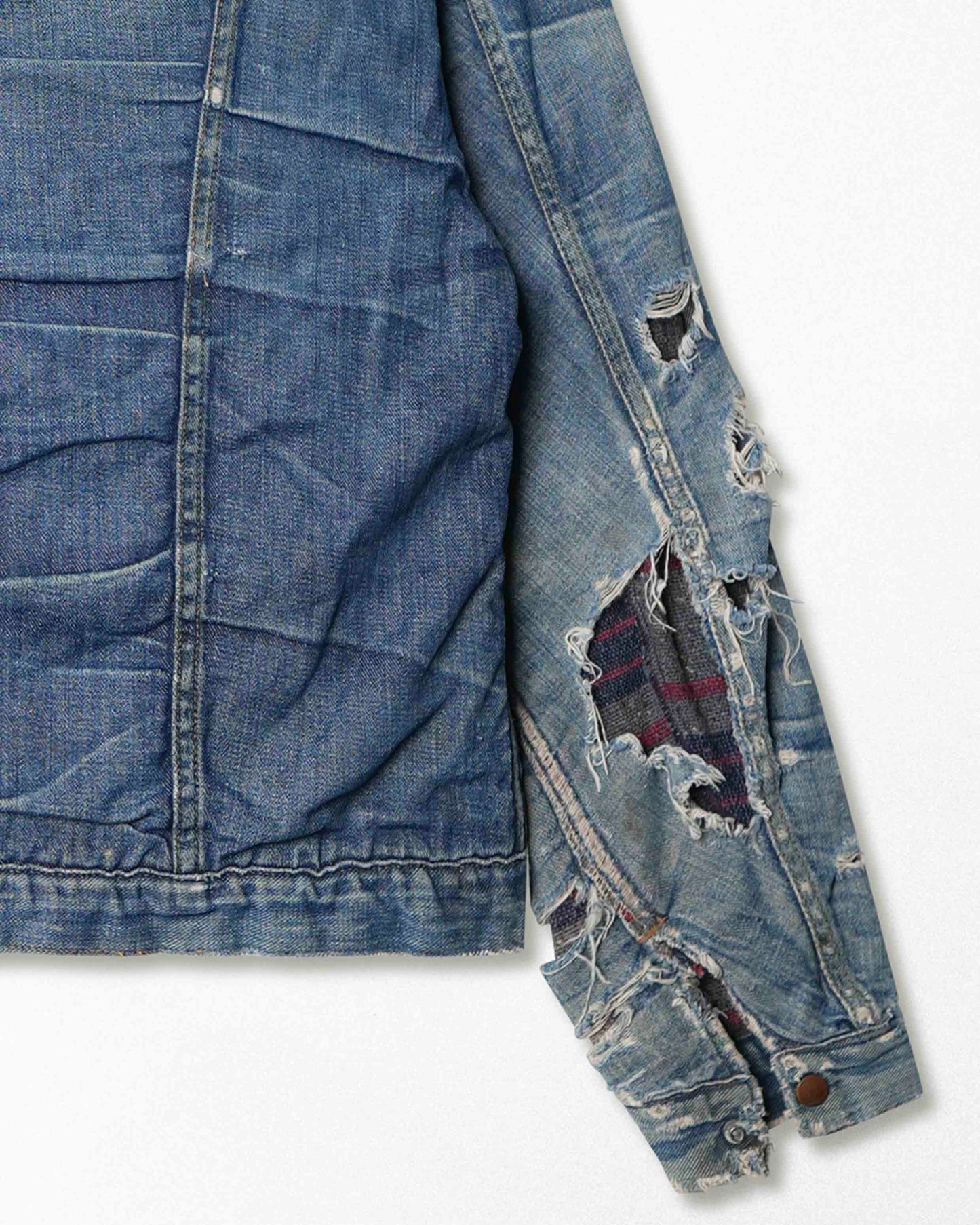 WRANGLER DARK WASH FADED THRASHED LINED DENIM JACKET