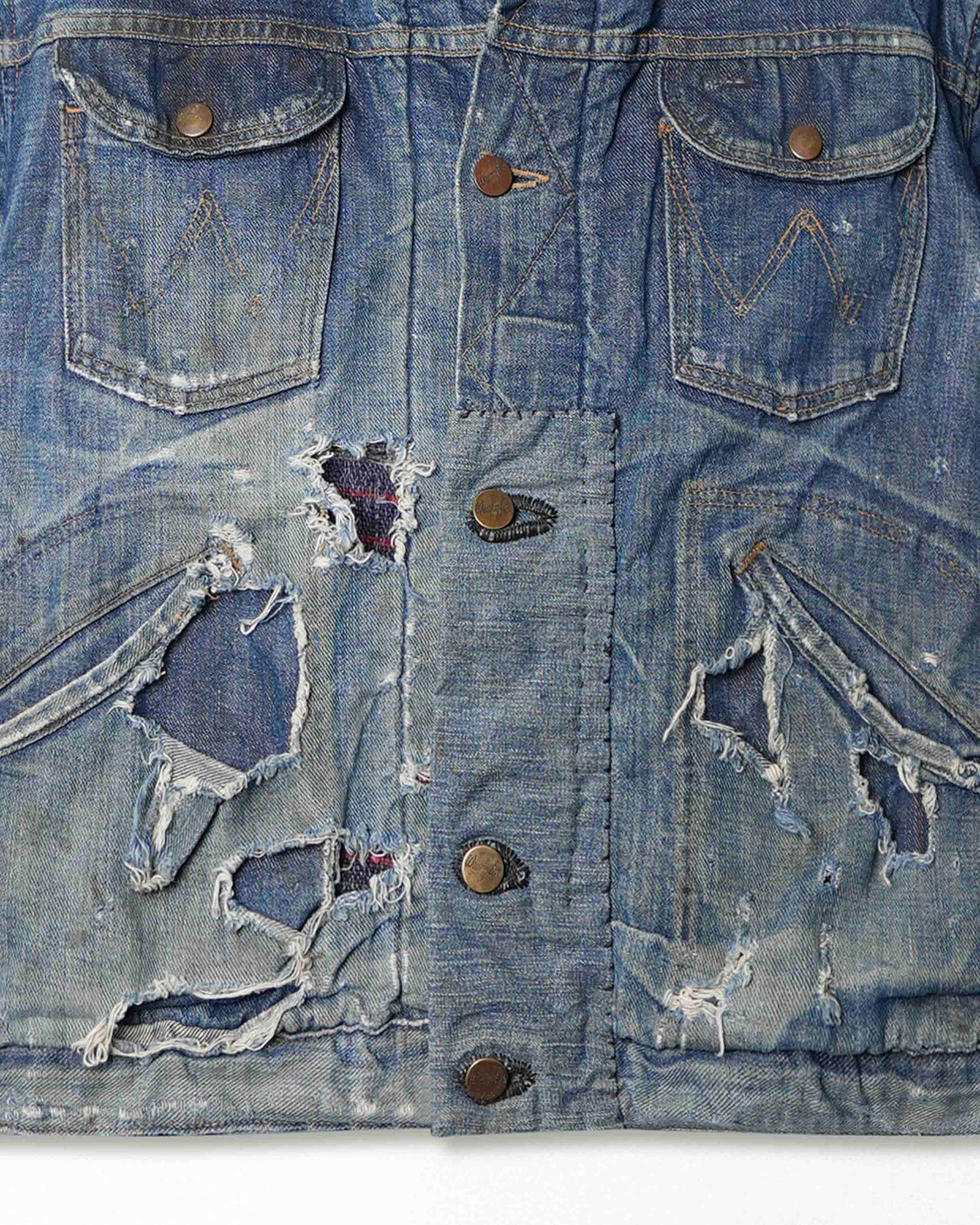 WRANGLER DARK WASH FADED THRASHED LINED DENIM JACKET