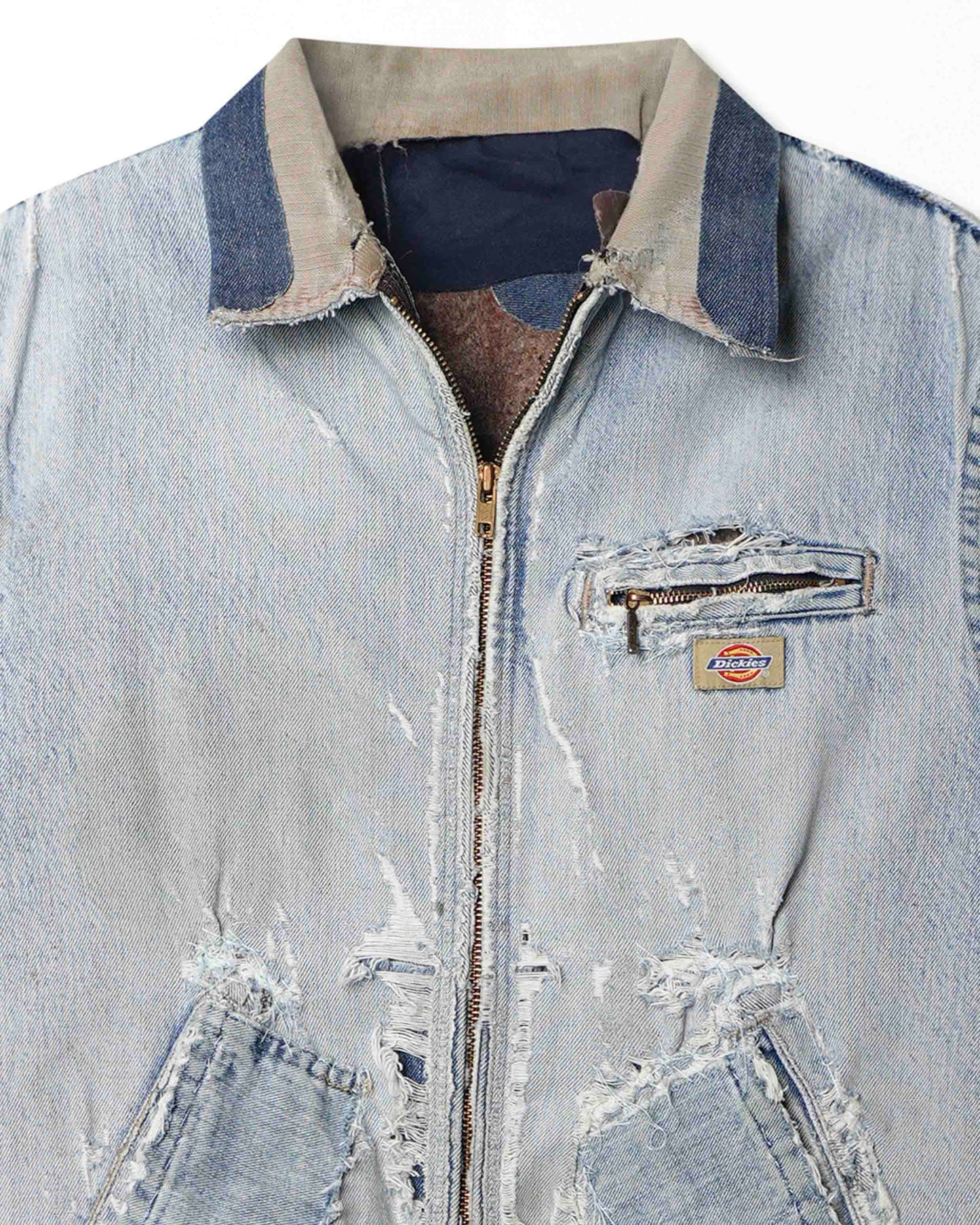 DICKIES LIGHT WASH FADED THRASHED LINED DENIM JACKET