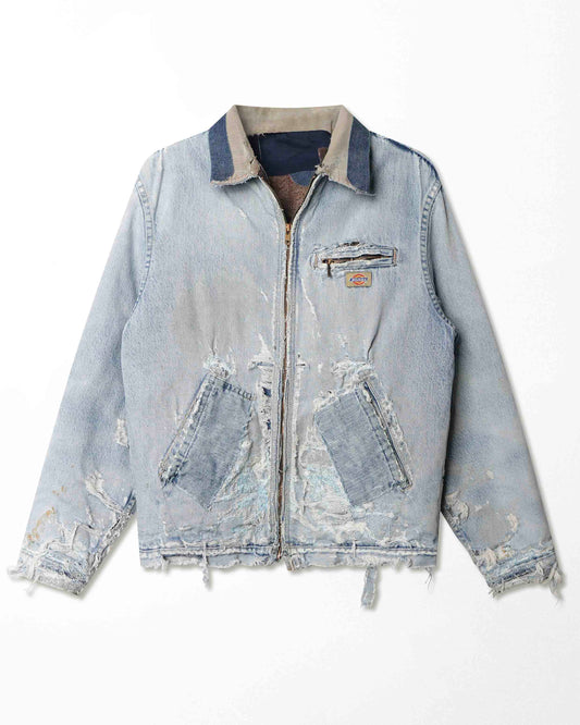 DICKIES LIGHT WASH FADED THRASHED LINED DENIM JACKET