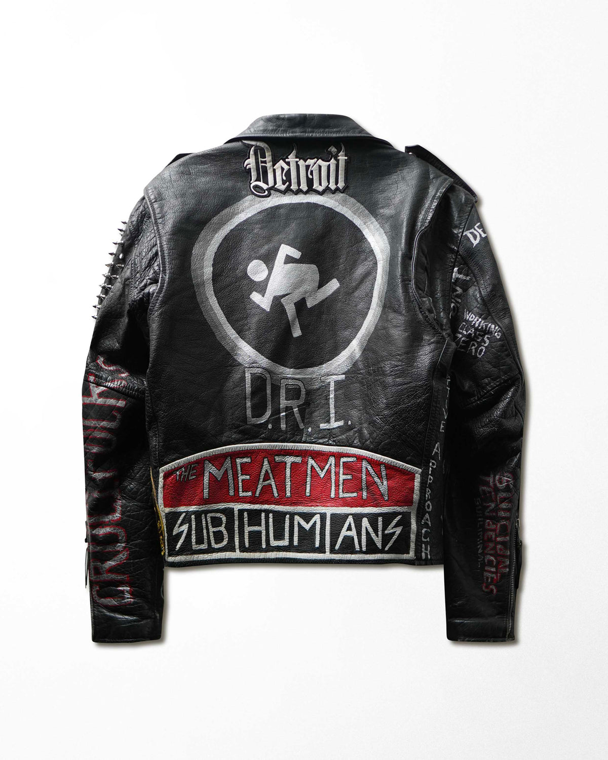Vintage FMC "Punk Bands" Black Studded Painted Leather Jacket - product view 5