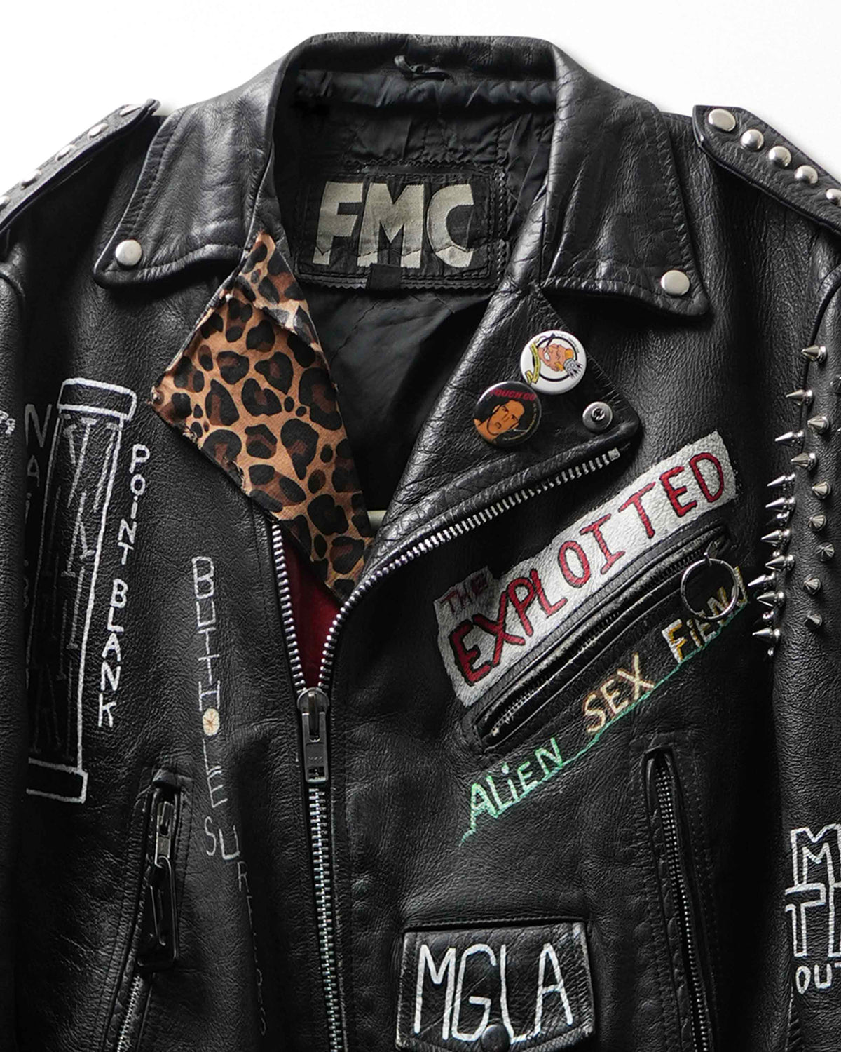 Vintage FMC "Punk Bands" Black Studded Painted Leather Jacket - product view 2