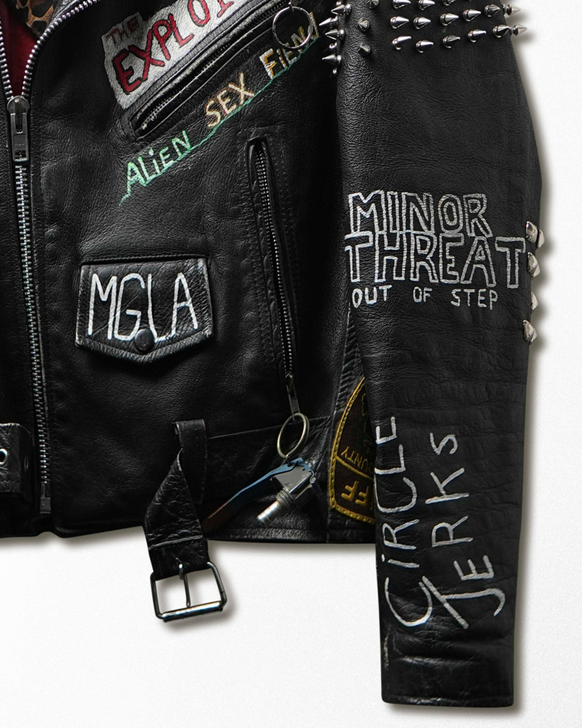 Vintage FMC "Punk Bands" Black Studded Painted Leather Jacket - product view 4