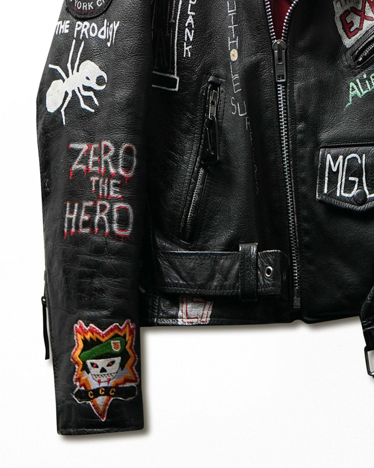 Vintage FMC "Punk Bands" Black Studded Painted Leather Jacket - product view 3