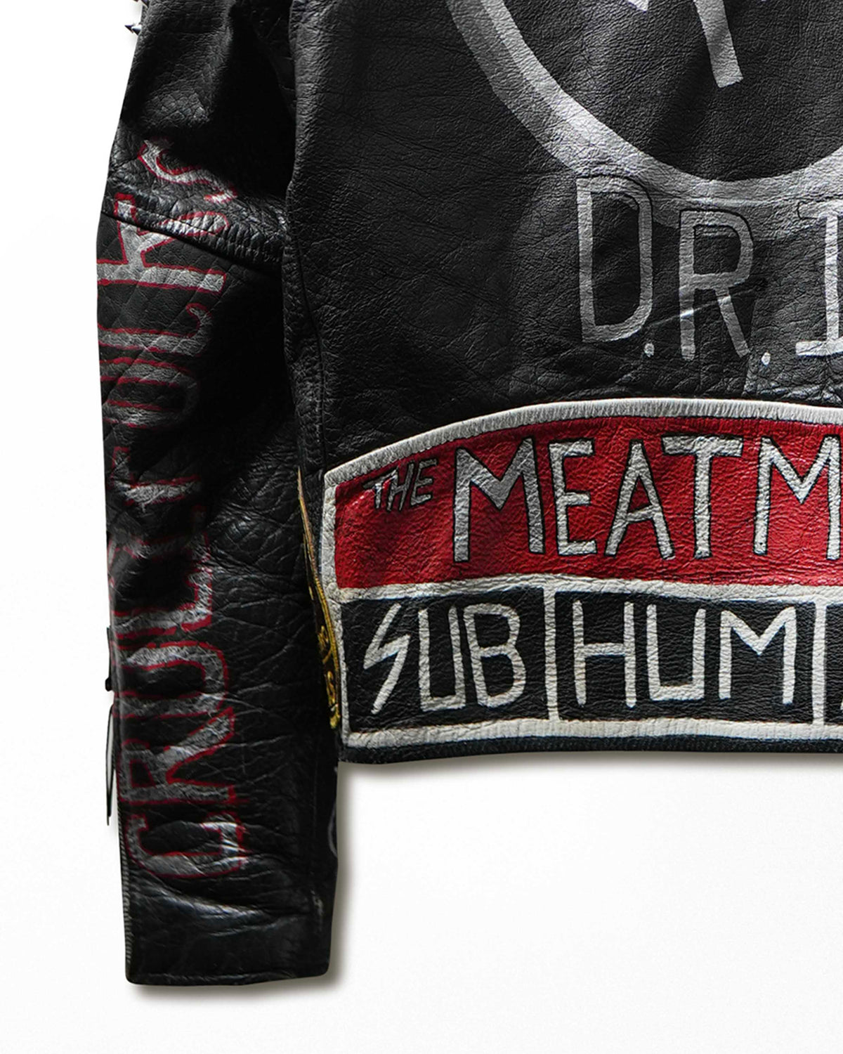 Vintage FMC "Punk Bands" Black Studded Painted Leather Jacket - product view 8
