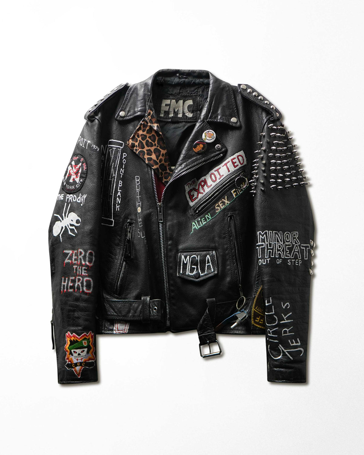 Vintage FMC "Punk Bands" Black Studded Painted Leather Jacket - product view 1