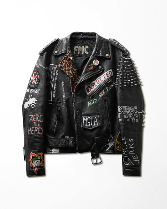 Vintage FMC "Punk Bands" Black Studded Painted Leather Jacket - product view 1