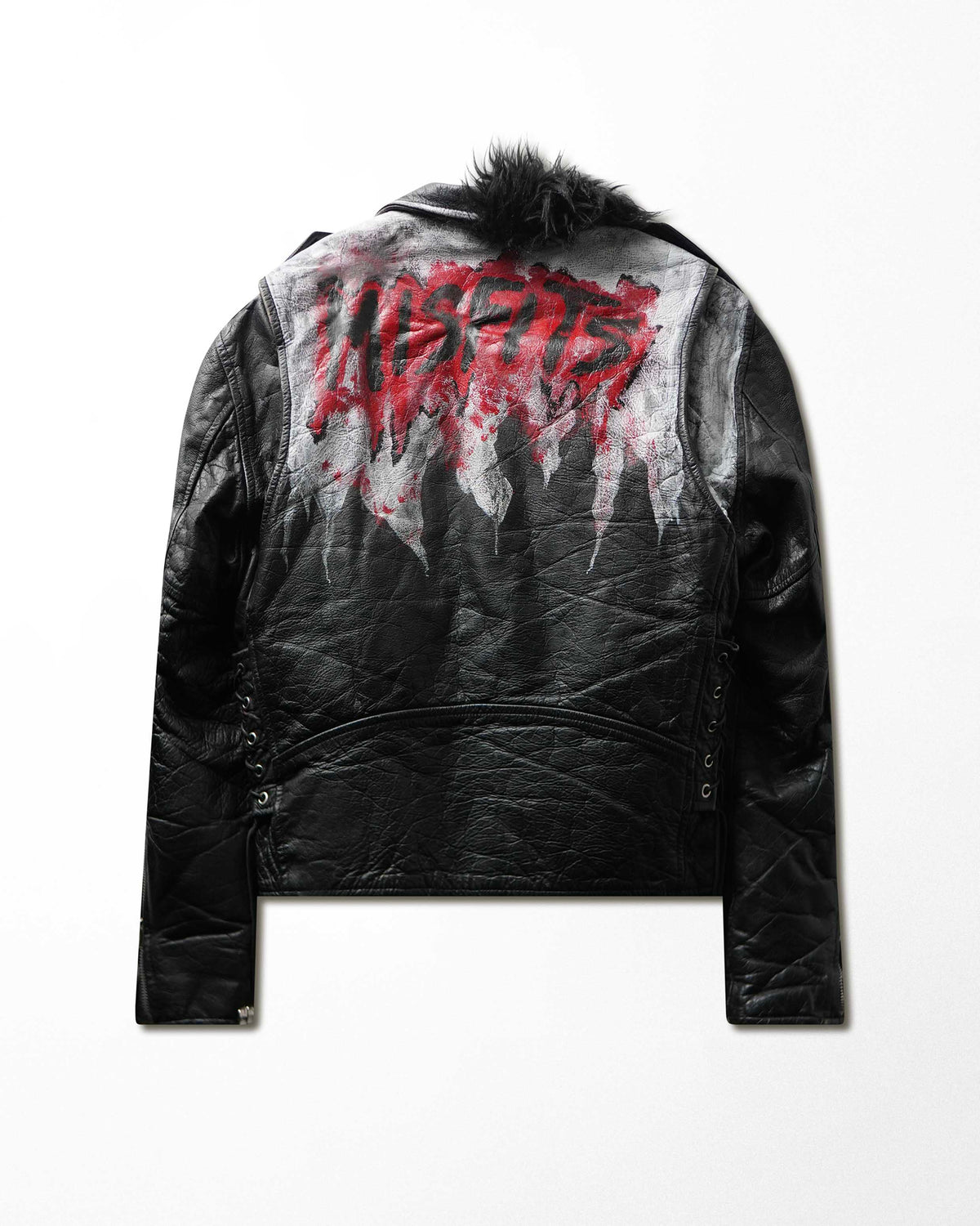 Vintage "Misfits" Black Painted Fur Collar Leather Jacket - product view 5