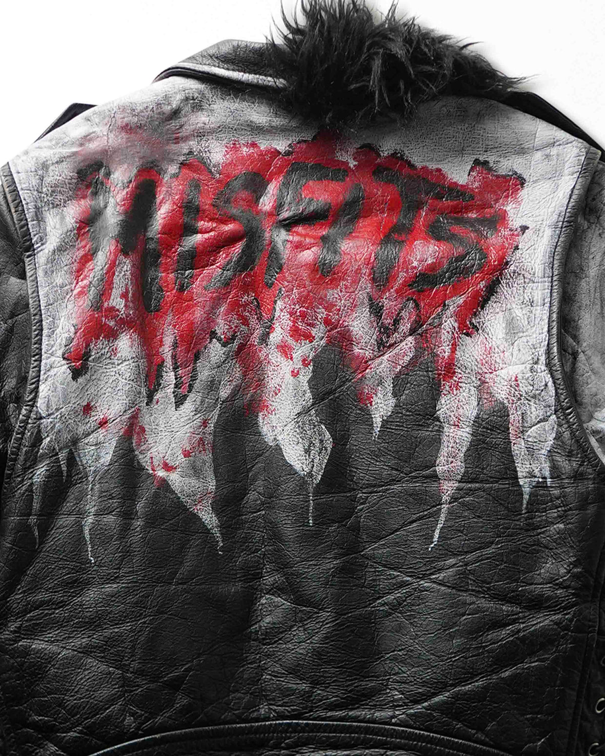 Vintage "Misfits" Black Painted Fur Collar Leather Jacket - product view 6