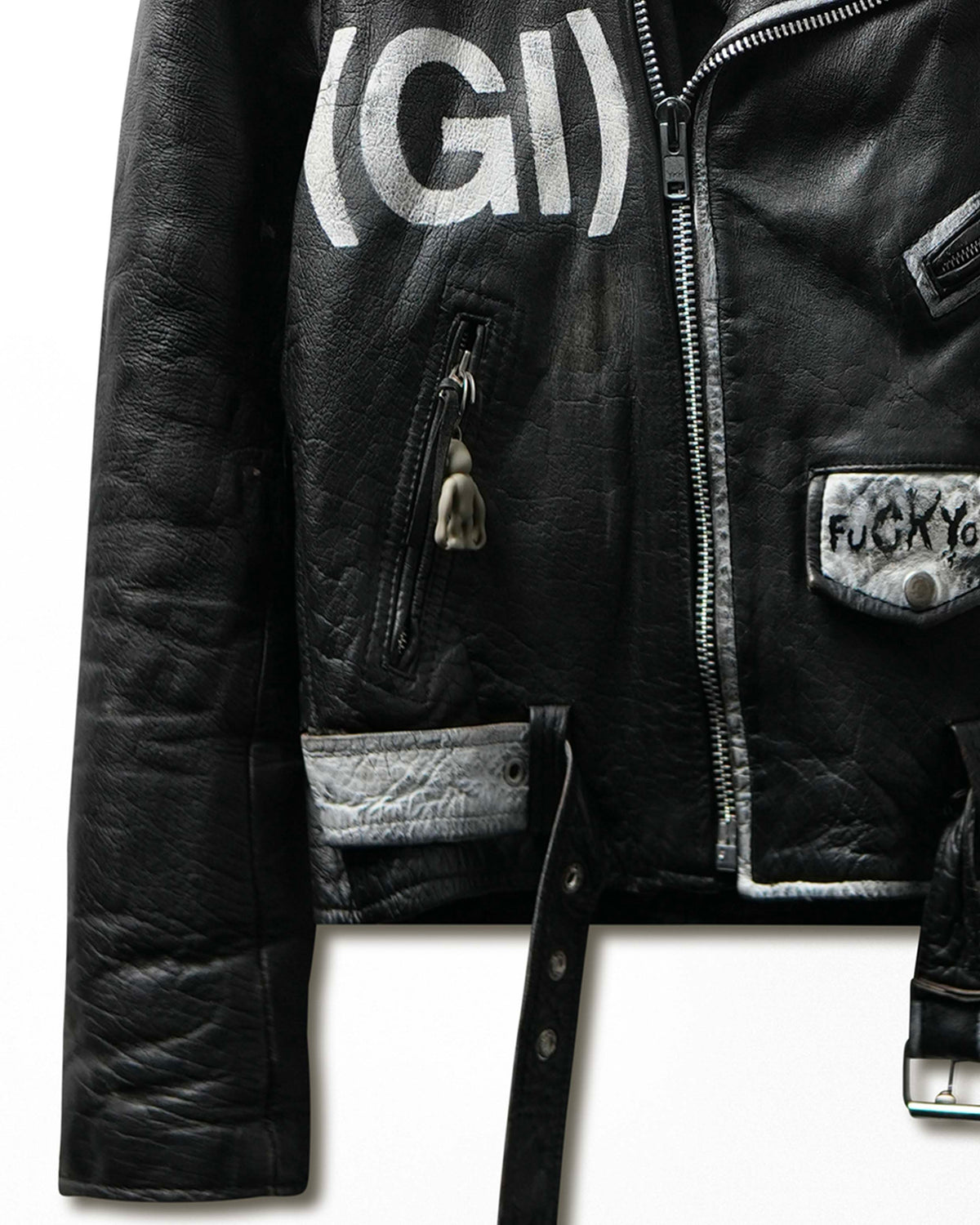 Vintage "Misfits" Black Painted Fur Collar Leather Jacket - product view 3