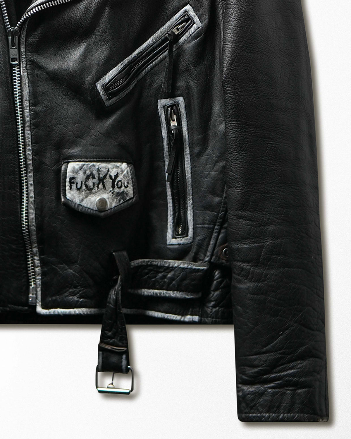 Vintage "Misfits" Black Painted Fur Collar Leather Jacket - product view 4