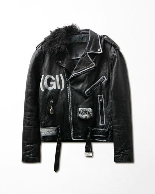Vintage "Misfits" Black Painted Fur Collar Leather Jacket - product view 1