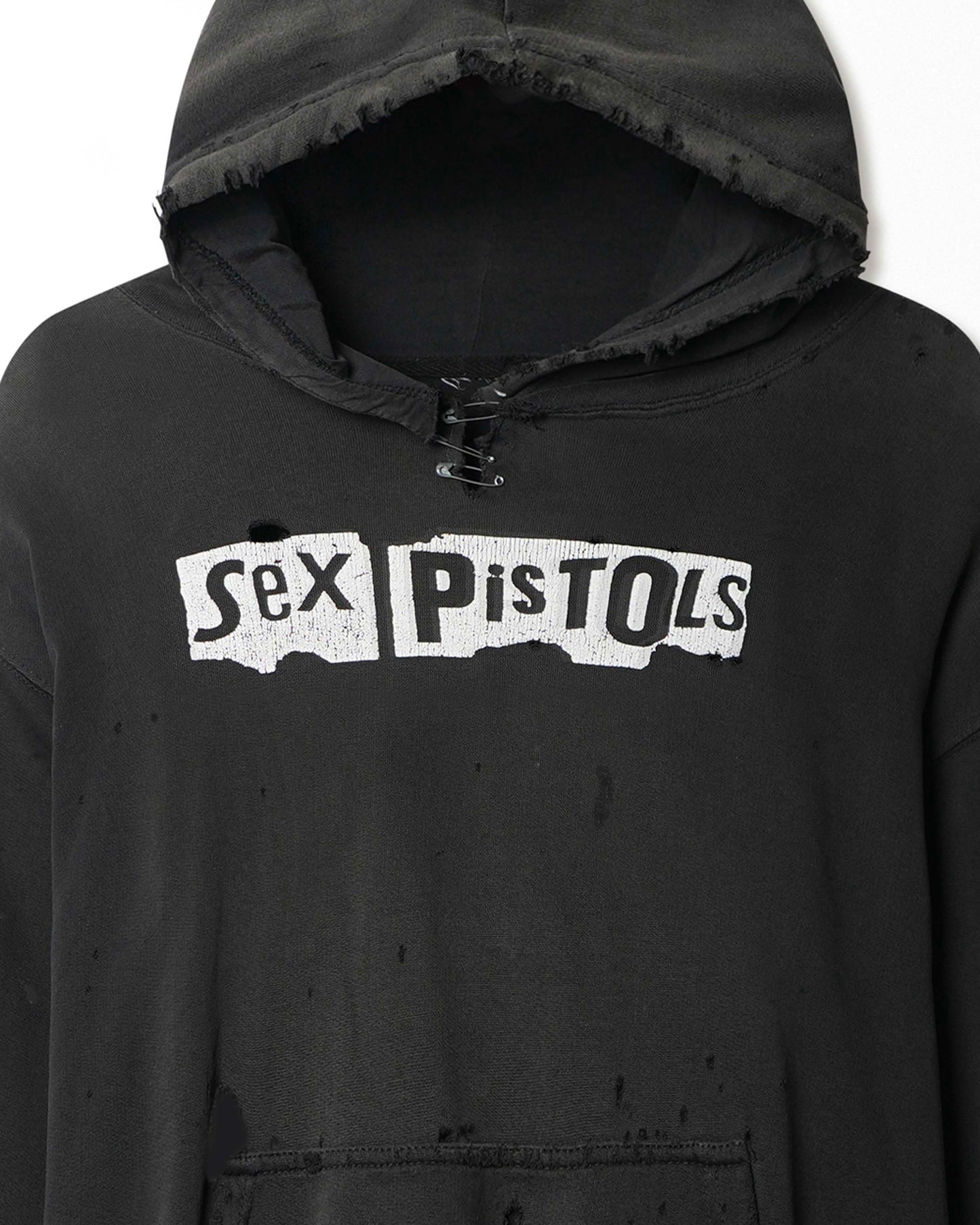 "SEX PISTOLS GOD SAVE THE QUEEN" BLACK FADED THRASHED HOODIE