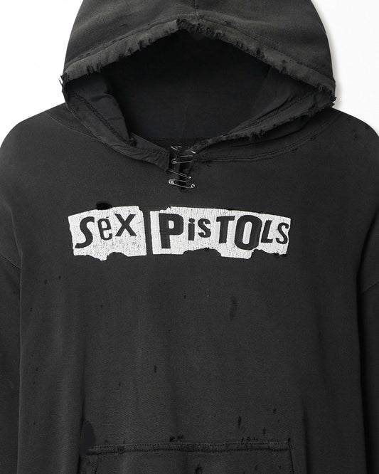 "SEX PISTOLS GOD SAVE THE QUEEN" BLACK FADED THRASHED HOODIE