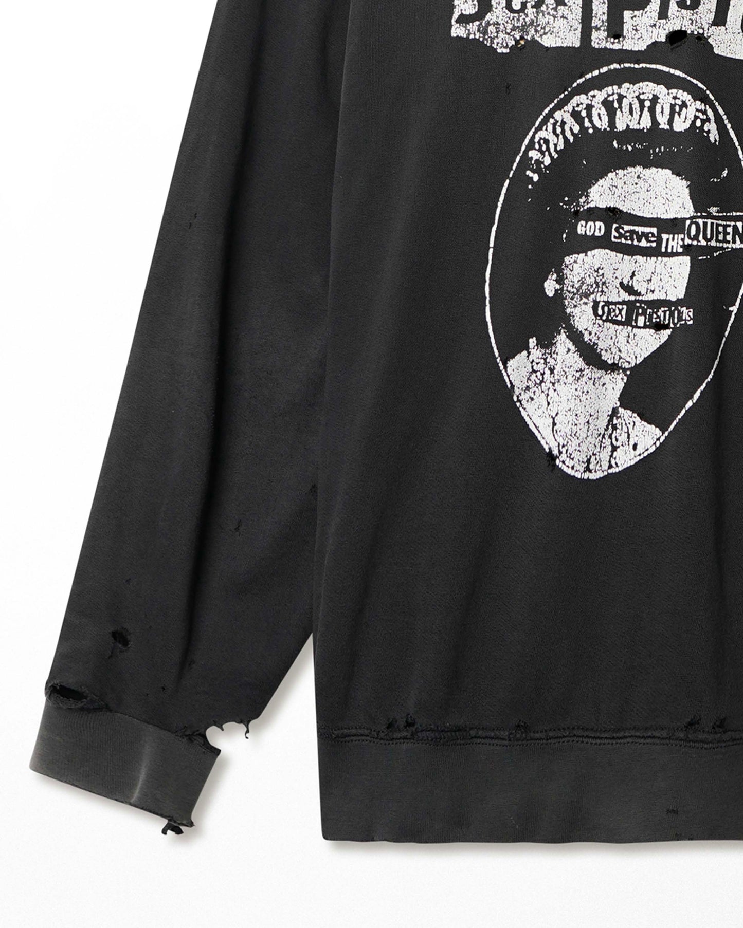"SEX PISTOLS GOD SAVE THE QUEEN" BLACK FADED THRASHED HOODIE