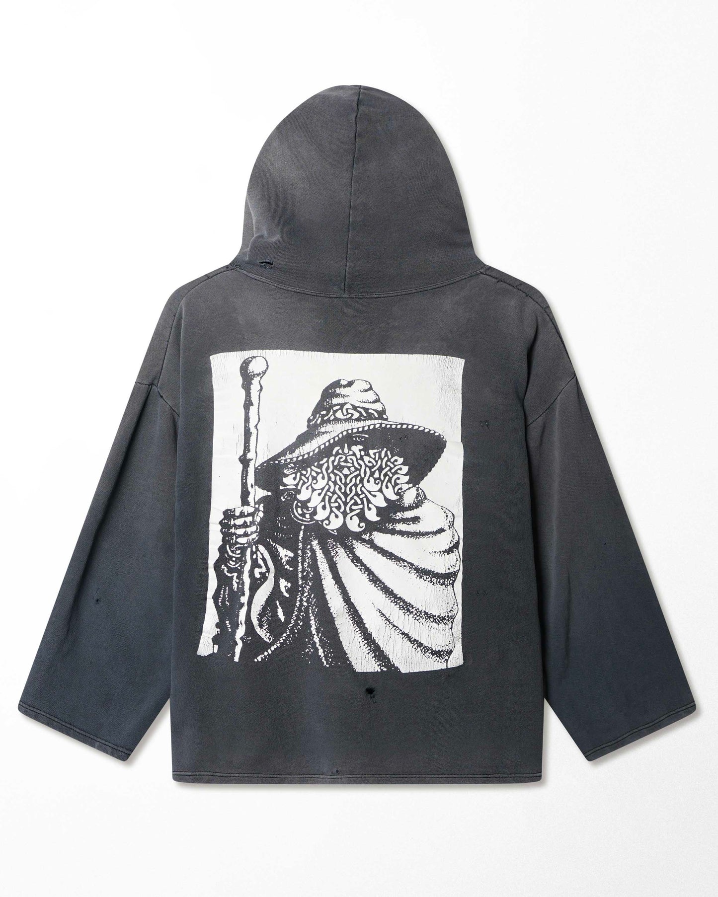 "BURZUM THE BLACK CIRCLE" GRAY FADED DISTRESSED HOODIE