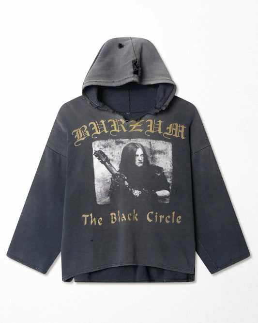 "BURZUM THE BLACK CIRCLE" GRAY FADED DISTRESSED HOODIE