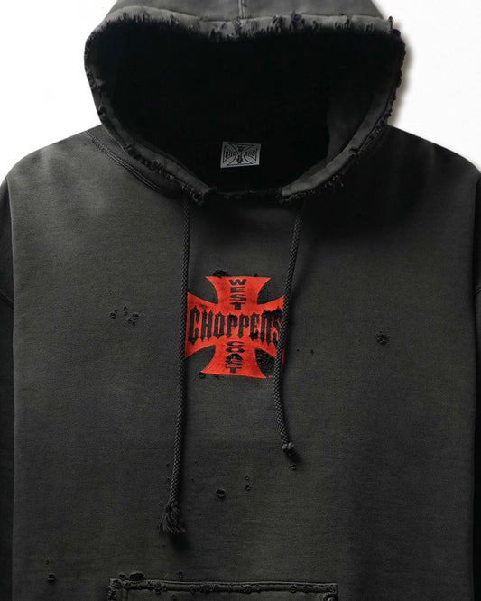 Vintage West Coast Choppers "Classic Red Logo" Black Faded Distressed Hoodie - product view 2