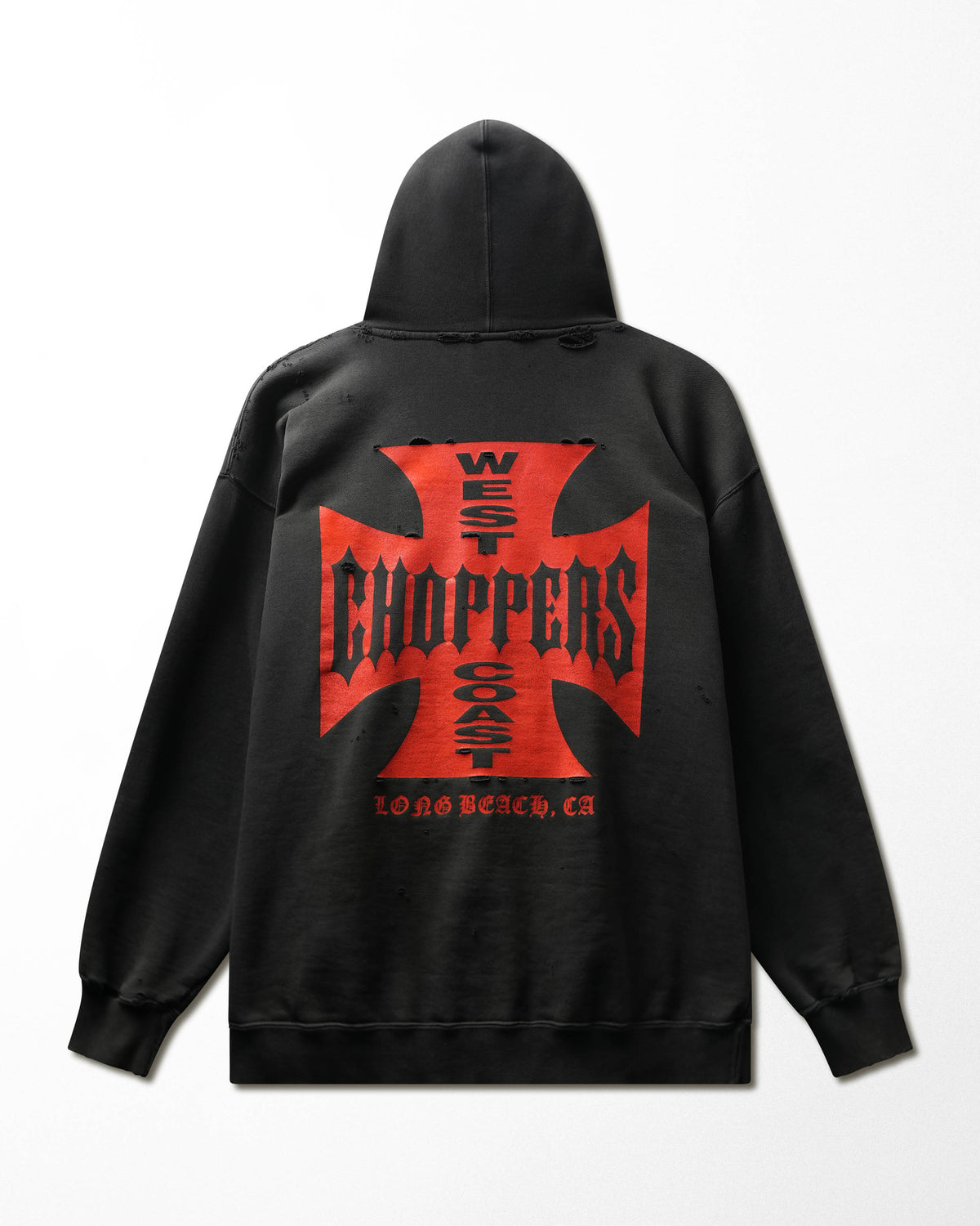 Vintage West Coast Choppers "Classic Red Logo" Black Faded Distressed Hoodie - product view 5