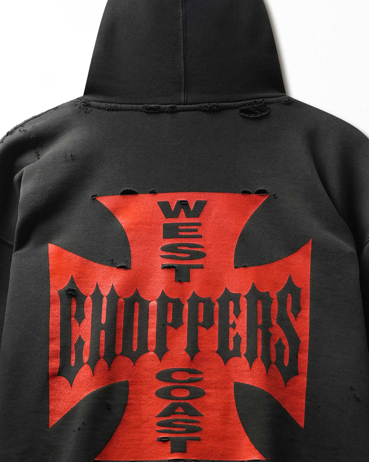 Vintage West Coast Choppers "Classic Red Logo" Black Faded Distressed Hoodie - product view 6