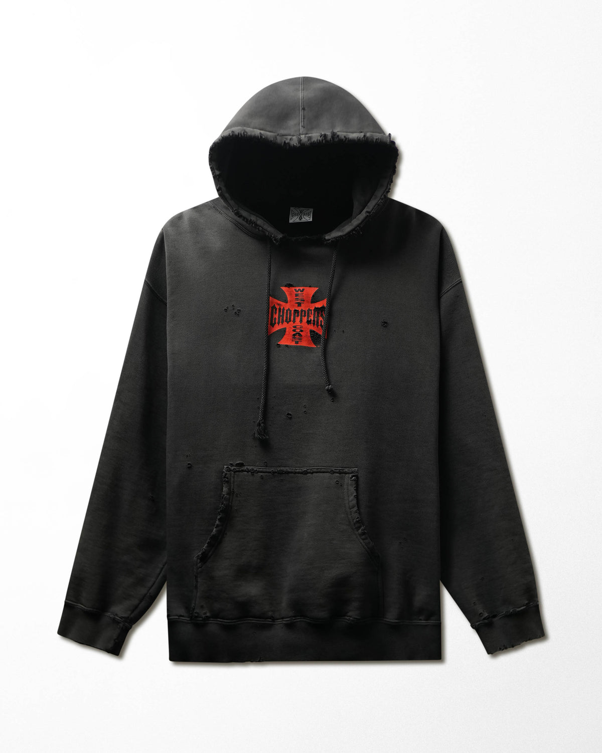Vintage West Coast Choppers "Classic Red Logo" Black Faded Distressed Hoodie - product view 1