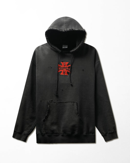 Vintage West Coast Choppers "Classic Red Logo" Black Faded Distressed Hoodie - product view 1