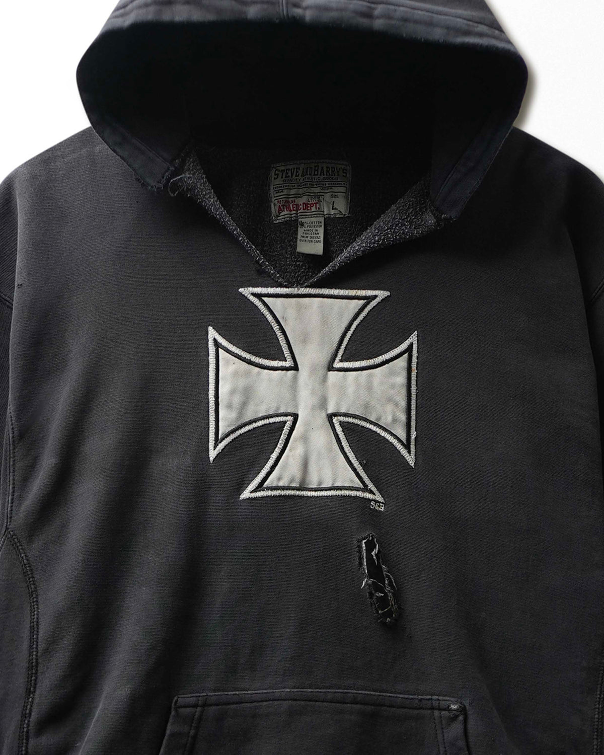 Vintage Steve & Barry's "Iron Cross" Black Faded Distressed Hoodie - product view 2