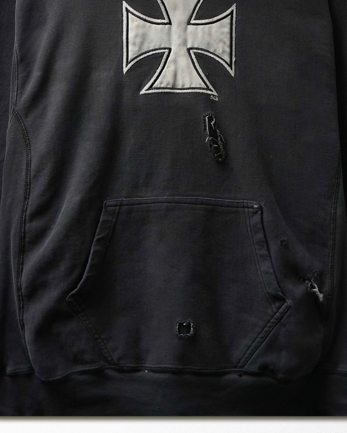Vintage Steve & Barry's "Iron Cross" Black Faded Distressed Hoodie - product view 3