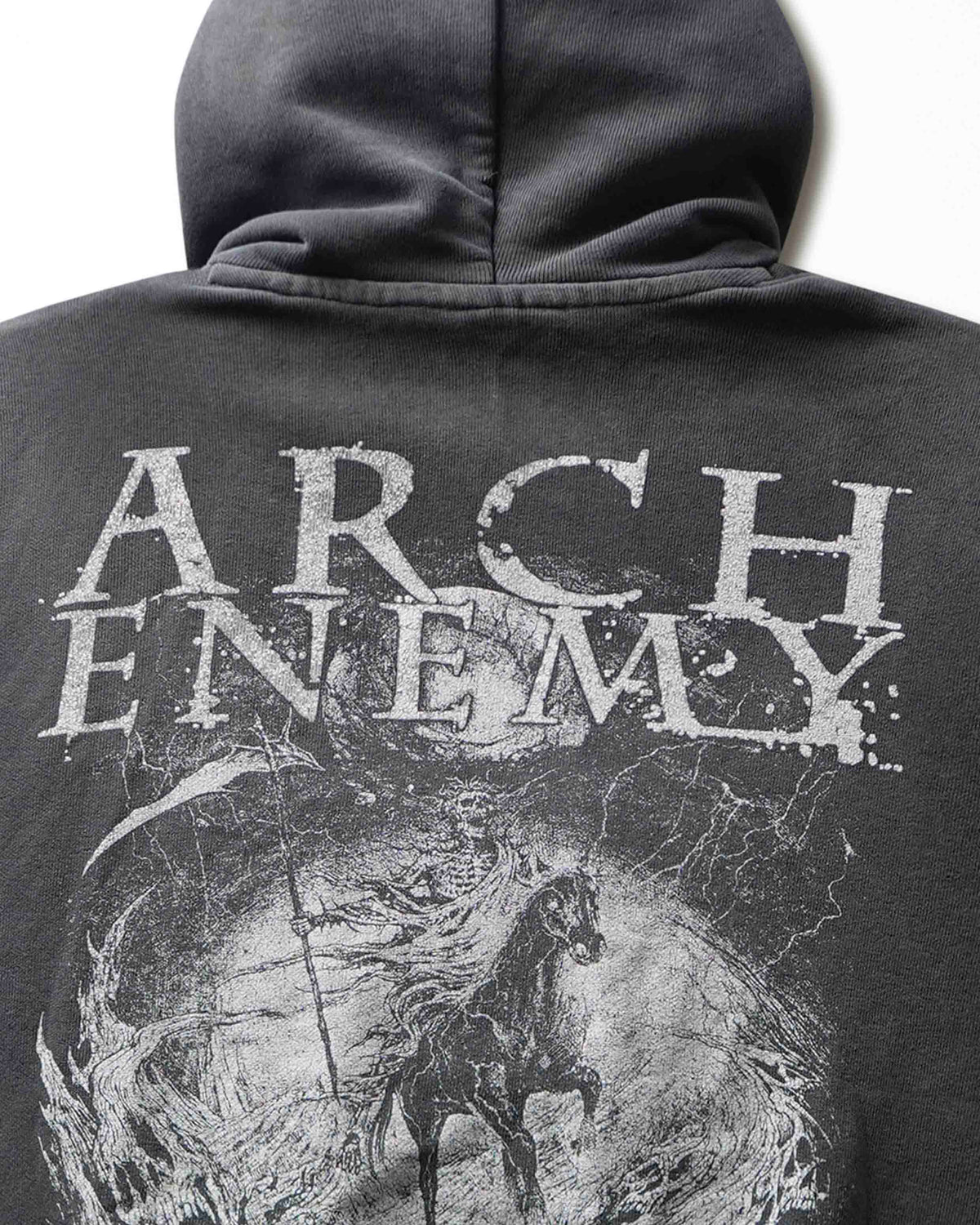 Vintage Fruit of the Loom "Arch Enemy" Charcoal Faded Sleeveless Broken Zip Hoodie - product view 5
