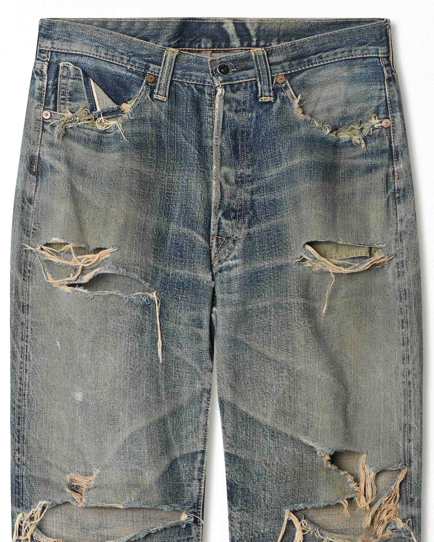 MCCOY DARK WASH FADED DESTROYED SELVEDGE JEANS