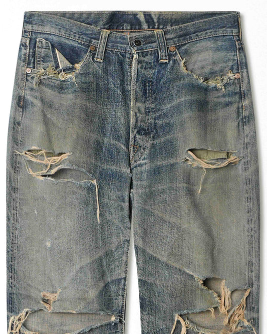 MCCOY DARK WASH FADED DESTROYED SELVEDGE JEANS