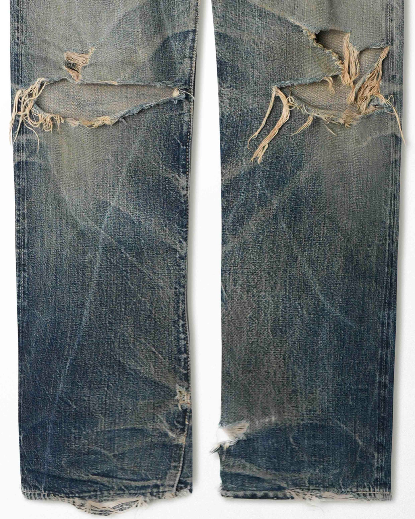 MCCOY DARK WASH FADED DESTROYED SELVEDGE JEANS