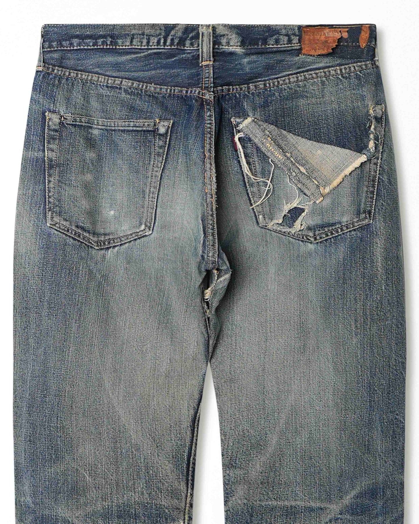 MCCOY DARK WASH FADED DESTROYED SELVEDGE JEANS